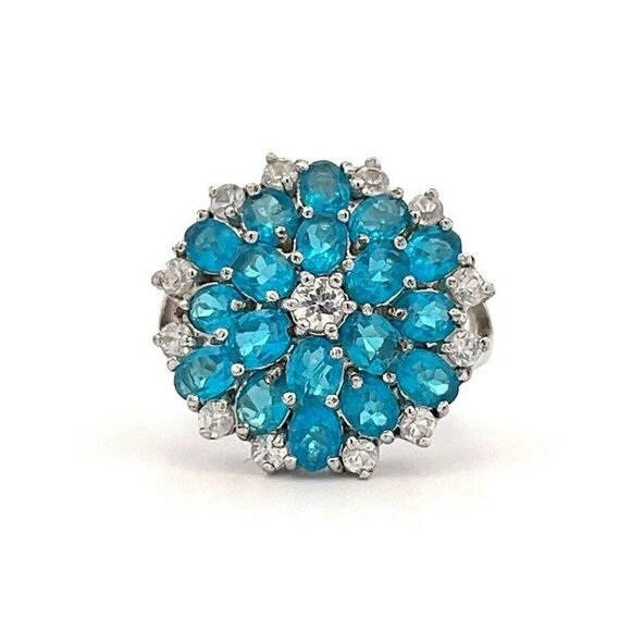 Designer Sterling Silver, Clear & Blue Cubic Zirconia Size 8 Cocktail Ring! 58